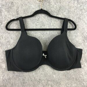 Cacique Bra 44DD Lightly Lined T Shirt Solid Black Cotton Knit Underwire Smooths